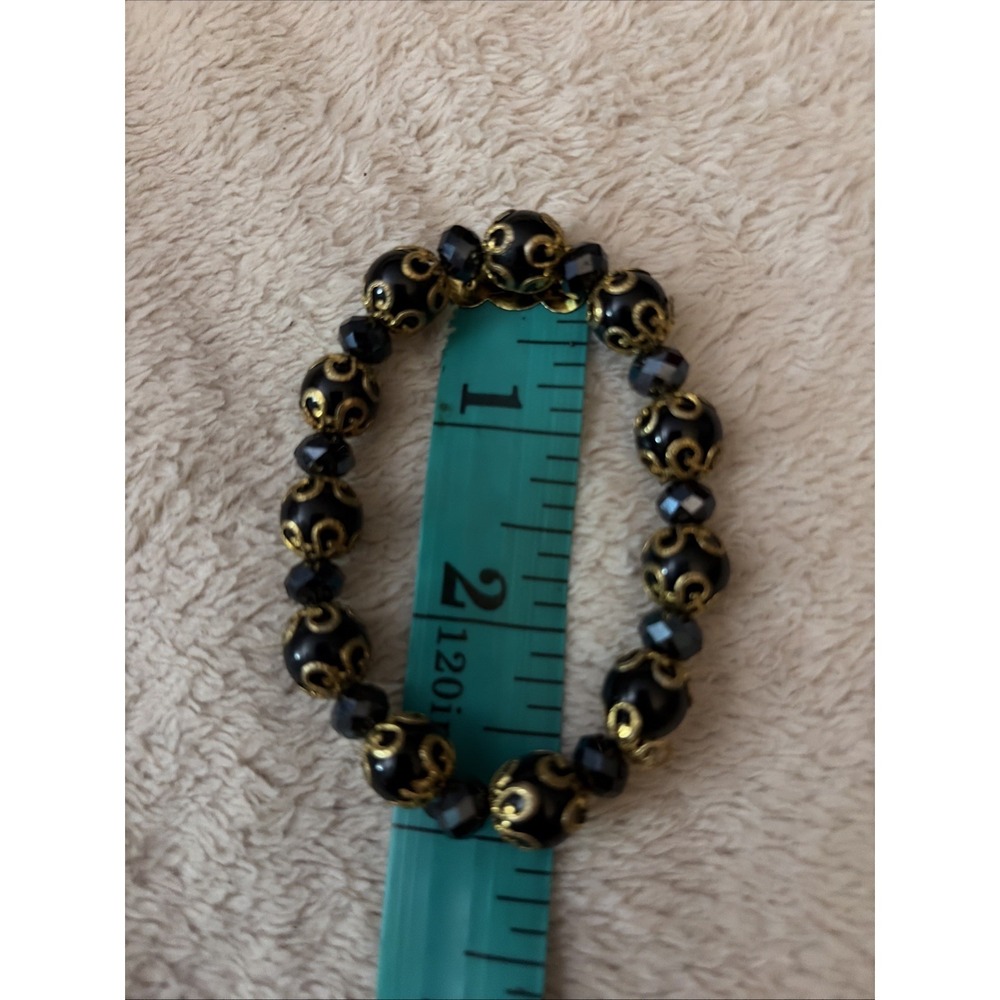 Black And Goldtone Beaded Stretch Bracelet - Picture 3 of 3